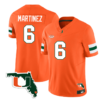 Damien Martinez Jersey #6 Miami Hurricanes Florida Map College Football Stitched Orange