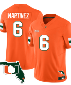 Damien Martinez Jersey #6 Miami Hurricanes Florida Map College Football Stitched Orange
