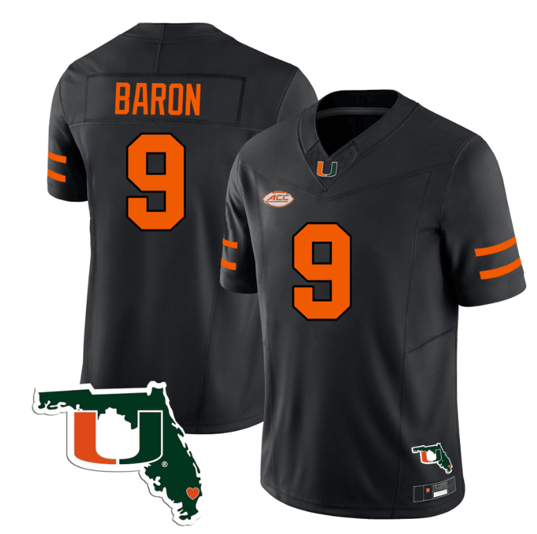 Tyler Baron Jersey #9 Miami Hurricanes Florida Map College Football Stitched Black 8 Tyler Baron Jersey #9 Miami Hurricanes Florida Map College Football Stitched Black