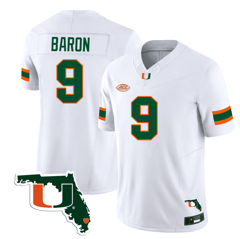 Tyler Baron Jersey #9 Miami Hurricanes Florida Map College Football Stitched White 8 Tyler Baron Jersey #9 Miami Hurricanes Florida Map College Football Stitched White