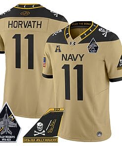 Blake Horvath Jersey #11 Navy Midshipmen 2024 Jolly Rogers Patch Gold