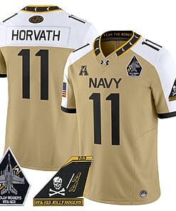 Blake Horvath Jersey #11 Navy Midshipmen 2024 Jolly Rogers Patch Gold Alternate