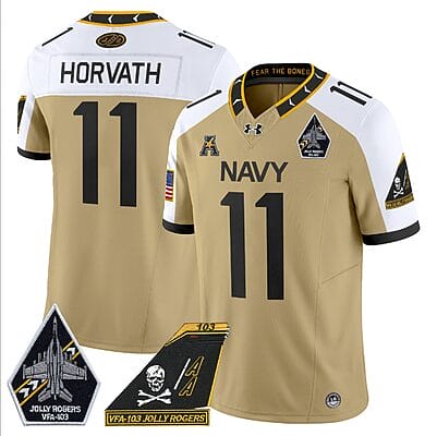 Blake Horvath Jersey #11 Navy Midshipmen 2024 Jolly Rogers Patch Gold Alternate