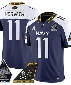 Blake Horvath Jersey #11 Navy Midshipmen 2024 Jolly Rogers Patch Navy Alternate