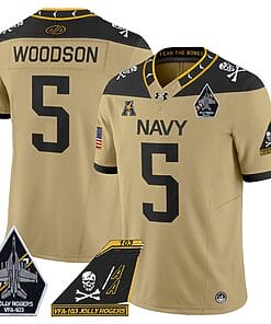 Braxton Woodson Jersey #5 Navy Midshipmen 2024 Jolly Rogers Patch Gold