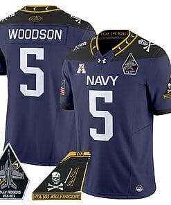 Braxton Woodson Jersey #5 Navy Midshipmen 2024 Jolly Rogers Patch Navy