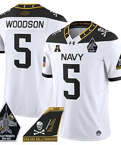 Braxton Woodson Jersey #5 Navy Midshipmen 2024 Jolly Rogers Patch White