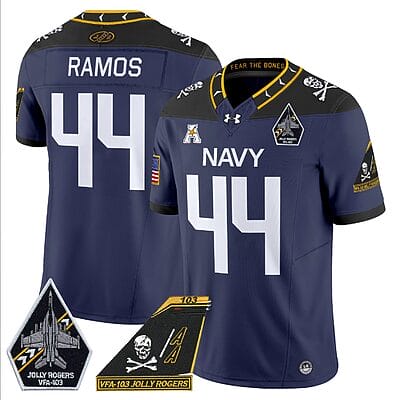Colin Ramos Jersey #44 Navy Midshipmen 2024 Jolly Rogers Patch Navy