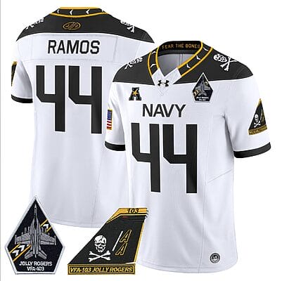 Colin Ramos Jersey #44 Navy Midshipmen 2024 Jolly Rogers Patch White