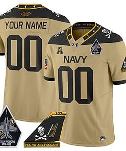 Custom Navy Midshipmen Jersey Name, Number 2024 Jolly Rogers Patch Gold