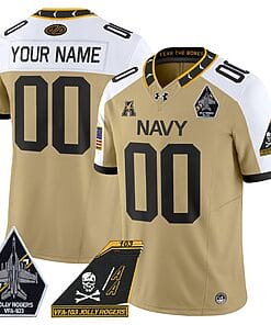 Custom Navy Midshipmen Jersey Name, Number 2024 Jolly Rogers Patch Gold Alternate