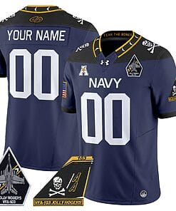 Custom Navy Midshipmen Jersey Name, Number 2024 Jolly Rogers Patch Navy