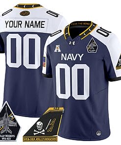 Custom Navy Midshipmen Jersey Name, Number 2024 Jolly Rogers Patch Navy Alternate
