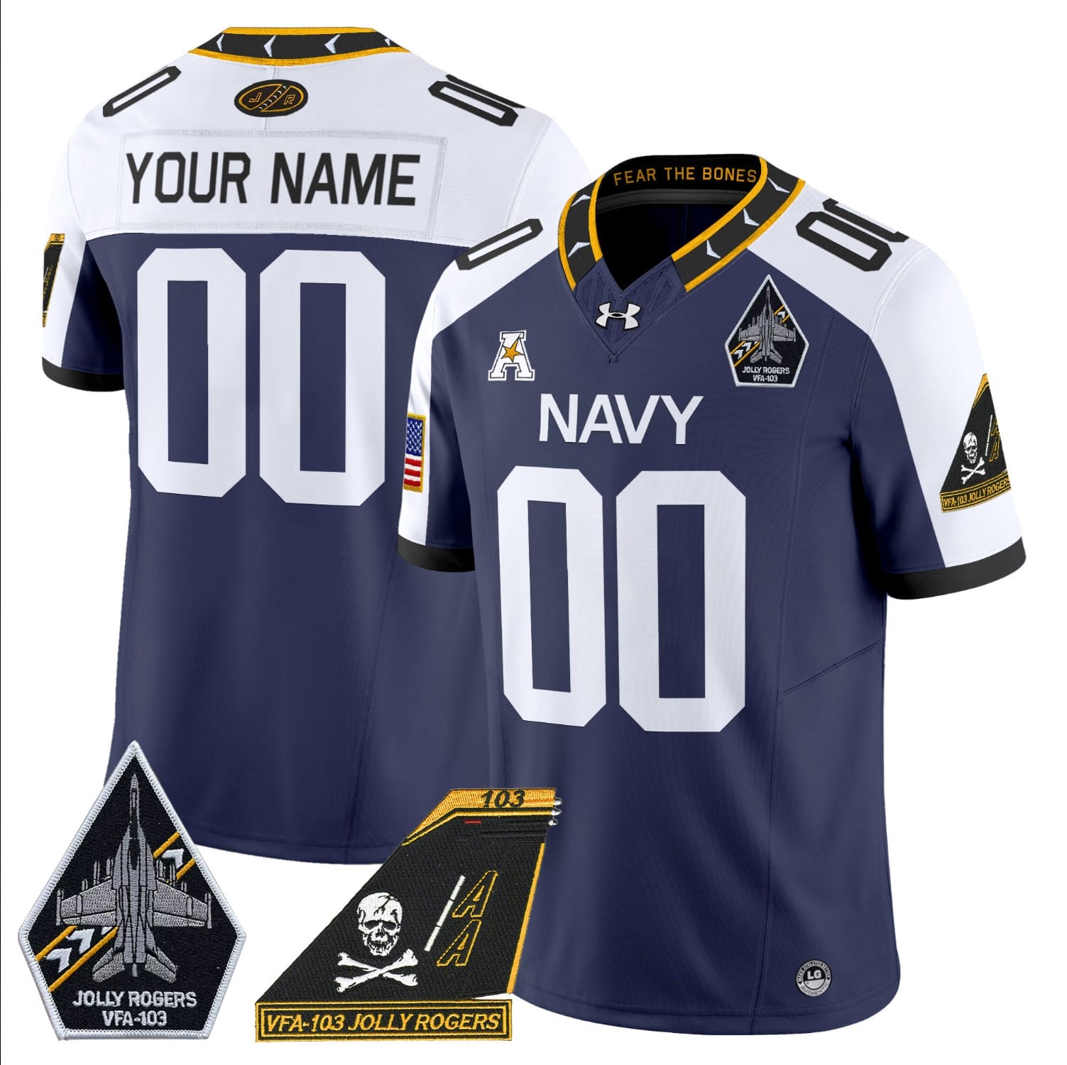 Custom Navy Midshipmen Jersey Name, Number 2024 Jolly Rogers Patch Navy Alternate 1 Custom Navy Midshipmen Jersey Name, Number 2024 Jolly Rogers Patch Navy Alternate