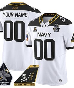 Custom Navy Midshipmen Jersey Name, Number 2024 Jolly Rogers Patch White