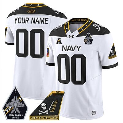 Custom Navy Midshipmen Jersey Name, Number 2024 Jolly Rogers Patch White 8 Custom Navy Midshipmen Jersey Name, Number 2024 Jolly Rogers Patch White