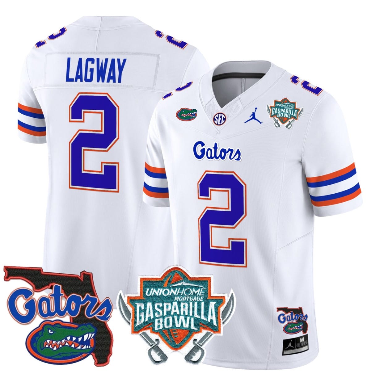 DJ Lagway Jersey #2 Florida Gators 2025 Gasparilla Bowl Patch White 1 DJ Lagway Jersey #2 Florida Gators 2025 Gasparilla Bowl Patch White
