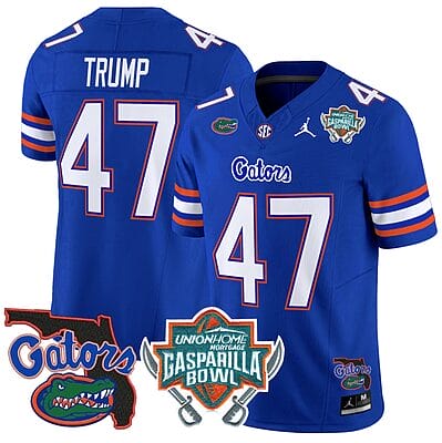 Donald Trump Jersey #47 Florida Gators 2025 Gasparilla Bowl Patch Royal 8 Donald Trump Jersey #47 Florida Gators 2025 Gasparilla Bowl Patch Royal