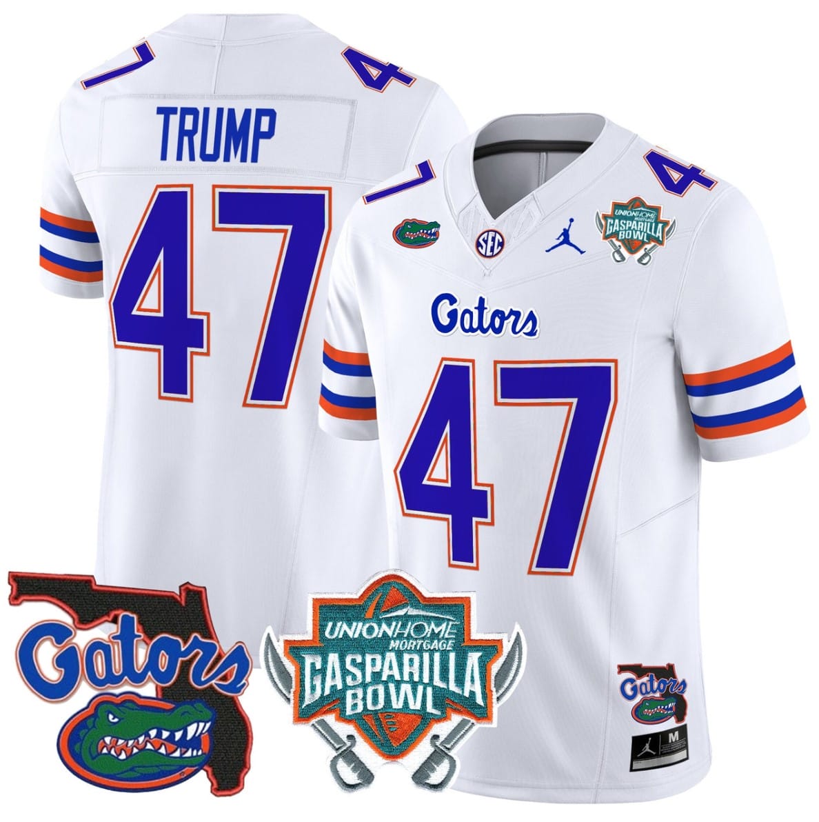 Donald Trump Jersey #47 Florida Gators 2025 Gasparilla Bowl Patch White 1 Donald Trump Jersey #47 Florida Gators 2025 Gasparilla Bowl Patch White
