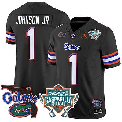 Montrell Johnson Jr Jersey #1 Florida Gators 2025 Gasparilla Bowl Patch Black