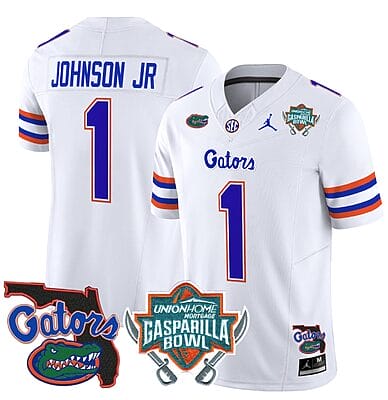 Montrell Johnson Jr Jersey #1 Florida Gators 2025 Gasparilla Bowl Patch White 8 Montrell Johnson Jr Jersey #1 Florida Gators 2025 Gasparilla Bowl Patch White