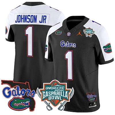 Montrell Johnson Jr Jersey #1 Florida Gators 2025 Gasparilla Bowl Patch Black Alternate