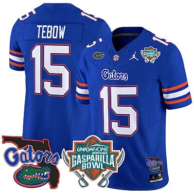 Tim Tebow Jersey #15 Florida Gators 2025 Gasparilla Bowl Patch Royal 8 Tim Tebow Jersey #15 Florida Gators 2025 Gasparilla Bowl Patch Royal