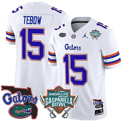 Tim Tebow Jersey #15 Florida Gators 2025 Gasparilla Bowl Patch White 8 Tim Tebow Jersey #15 Florida Gators 2025 Gasparilla Bowl Patch White
