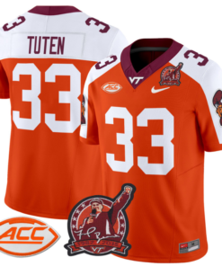 Bhayshul Tuten Jersey #33 Virginia Tech Hokies Coach Frank Beamer Football All Stitched 10 B1ZXFVI