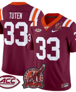 Bhayshul Tuten Jersey #33 Virginia Tech Hokies Coach Frank Beamer Football All Stitched 9 BK3HTR2
