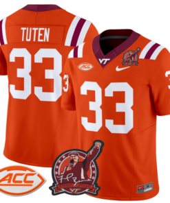 Bhayshul Tuten Jersey #33 Virginia Tech Hokies Coach Frank Beamer Football All Stitched 11 BMLNNM4