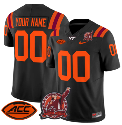 Custom Virginia Tech Hokies Jersey Coach Frank Beamer Patch 2024 Black