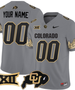Custom Colorado Buffaloes Jersey Name Number Vapor Big 12 XII Patch Gray