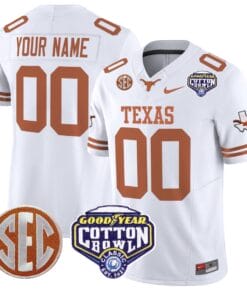 Custom Texas Longhorns Jersey Name Number Cotton Bowl Patch Stitched White