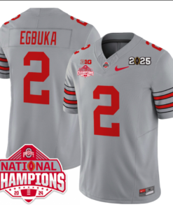 Alternative view of Emeka Egbuka Jersey #2 Ohio State 2025 CFP Patch National Champions Football All Stitched