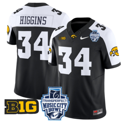 Jay Higgins Jersey #34 Iowa Hawkeyes 2024 Music City Bowl Patch Football All Stitched 14 Jay Higgins Jersey #34 Iowa Hawkeyes 2024 Music City Bowl Patch Football All Stitched