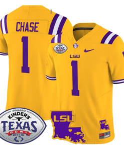 Alternative view of Ja'Marr Chase Jersey #1 LSU Tigers 2024 Texas Bowl Football All Stitched