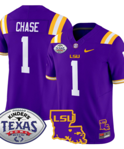 Ja'Marr Chase Jersey #1 LSU Tigers 2024 Texas Bowl Football All Stitched