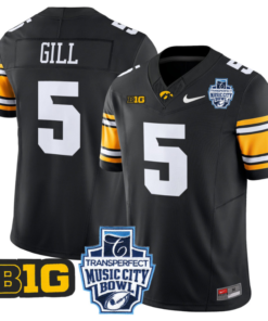 Jacob Gill Jersey #5 Iowa Hawkeyes 2024 Music City Bowl Patch Football All Stitched