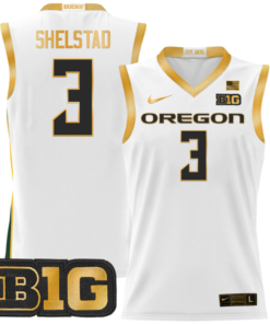 Jackson Shelstad Jersey #3 Oregon Ducks 2024 Lightweight Basketball White Gold