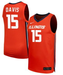Jake Davis Jersey #15 Illinois Fighting Illini NIL Basketball Orange