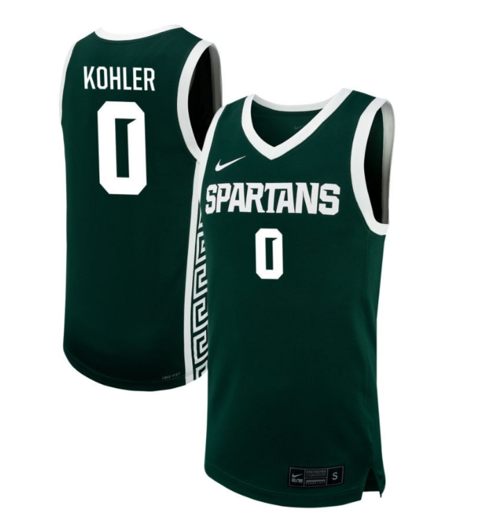 Jaxon Kohler Jersey #0 Michigan State Spartans NIL Basketball Green 1 Jaxon Kohler Jersey #0 Michigan State Spartans NIL Basketball Green