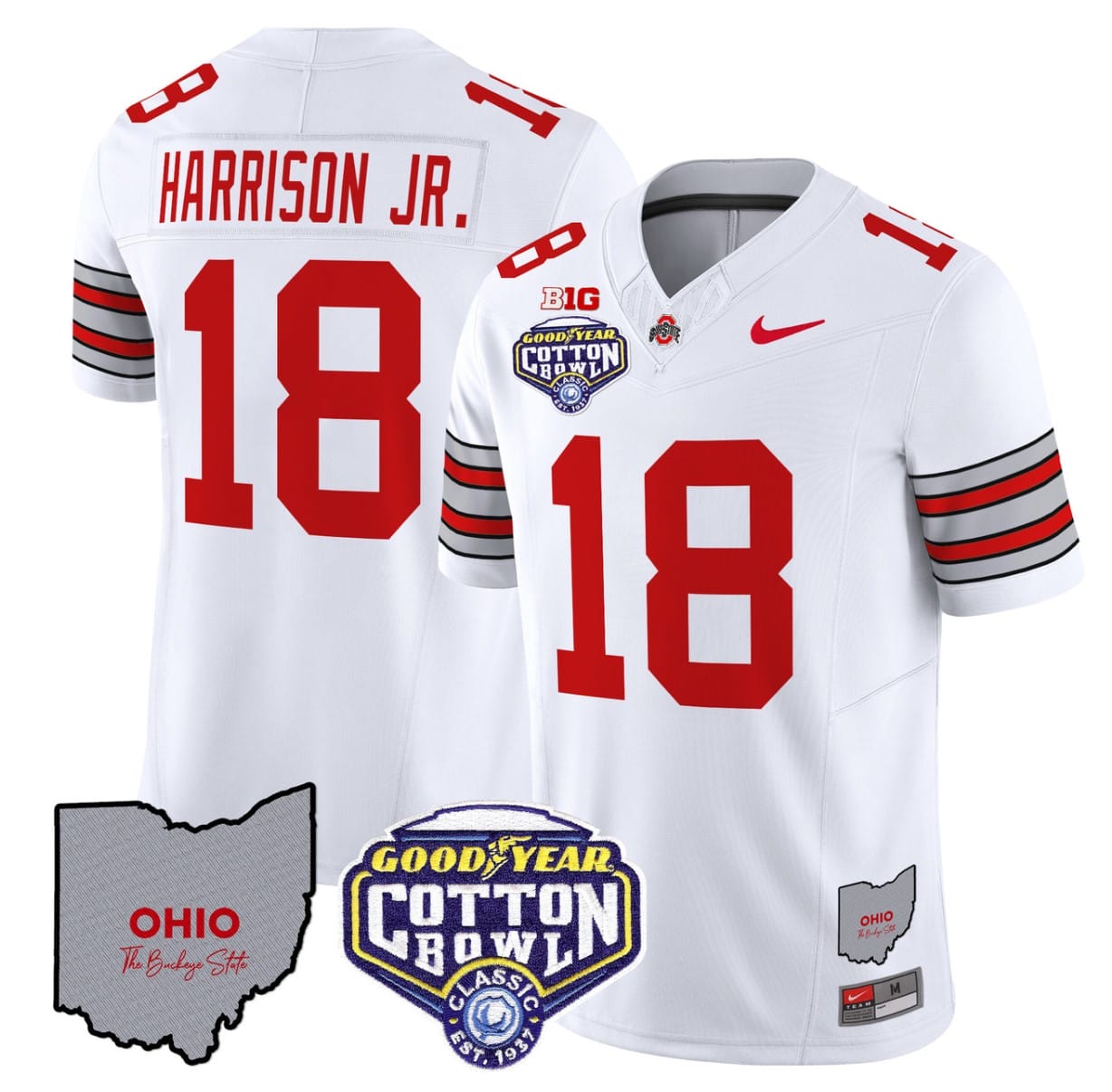 Marvin Harrison Jr Jersey #18 Ohio State Buckeyes Cotton Bowl Patch Football All Stitched 2 Marvin Harrison Jr Jersey #18 Ohio State Buckeyes Cotton Bowl Patch Football All Stitched - Image 2