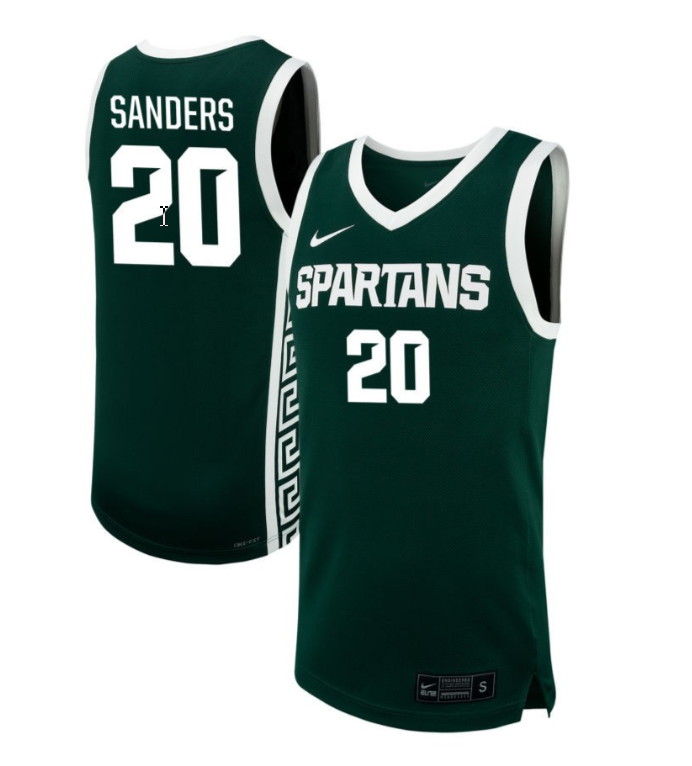 Nick Sanders Jersey #20 Michigan State Spartans NIL Basketball Green 1 Nick Sanders Jersey #20 Michigan State Spartans NIL Basketball Green