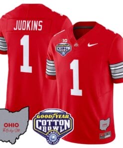 Alternative view of Quinshon Judkins Jersey #1 Ohio State Buckeyes Cotton Bowl Patch Football All Stitched