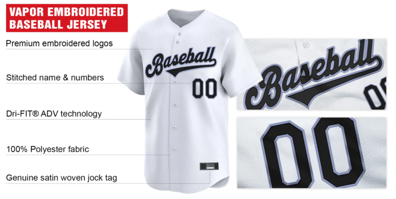 vapor embroidered baseball jersey