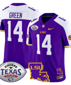 Alternative view of Trey'Dez Green Jersey #14 LSU Tigers 2024 Texas Bowl Football All Stitched