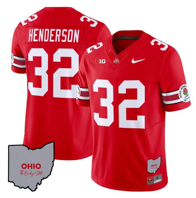 Treveyon Henderson Jersey #32 Ohio State Rose Bowl Football V3 All Stitched 2 Treveyon Henderson Jersey #32 Ohio State Rose Bowl Football V3 All Stitched - Image 2