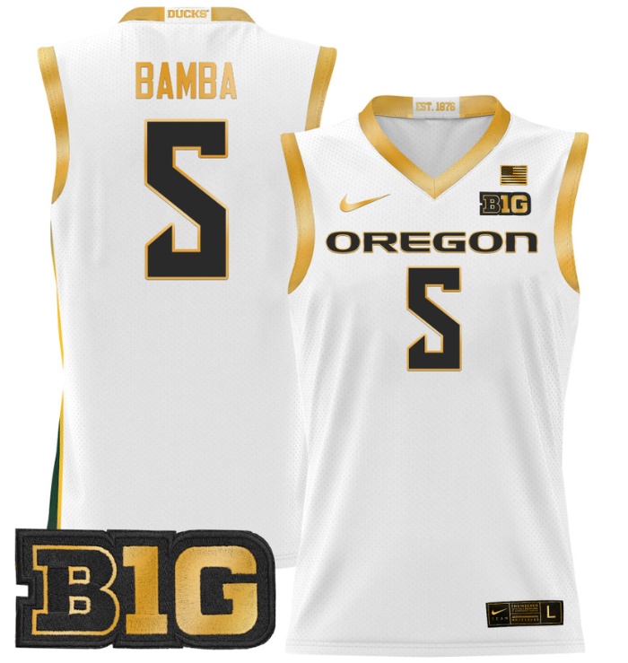 TJ Bamba Jersey #5 Oregon Ducks 2024 Lightweight Basketball White Gold 1 TJ Bamba Jersey #5 Oregon Ducks 2024 Lightweight Basketball White Gold