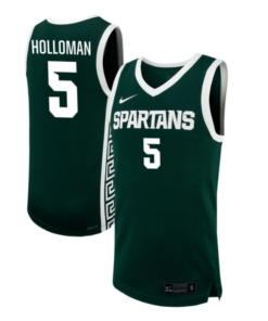 Tre Holloman Jersey #5 Michigan State Spartans NIL Basketball Green